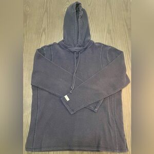 Guess Men's Weathered Navy Blue Waffle Thermal Hooded Shirt